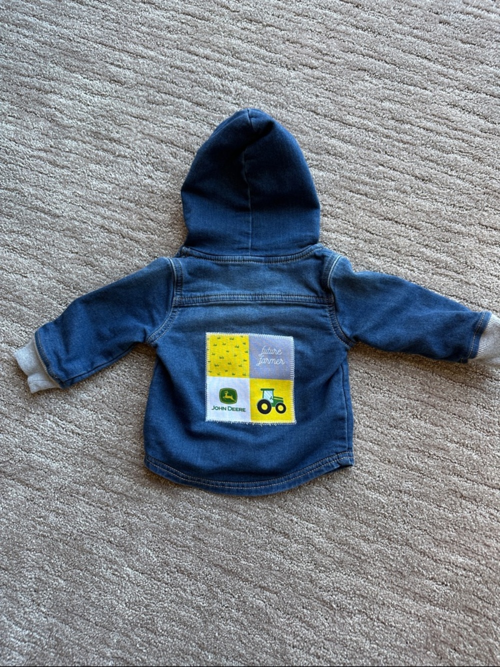 John Deere Navy Hooded Toddler Jacket with Yellow Tractor Patch